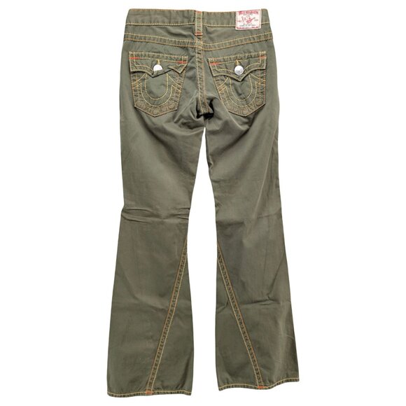 Vtg True Religion Joey Big T Jeans Womens Green Flare Low Rise Cotton Y2K Sz 27 - Picture 2 of 10